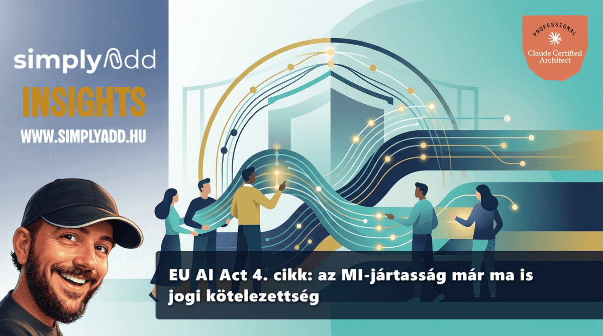 Absztrakt illusztráció: emberek MI-rendszerekkel dolgoznak egy szabályozási védőkeret alatt